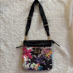 Juicy Couture Black Pink Floral Paradise Print Crossbody Bag Purse